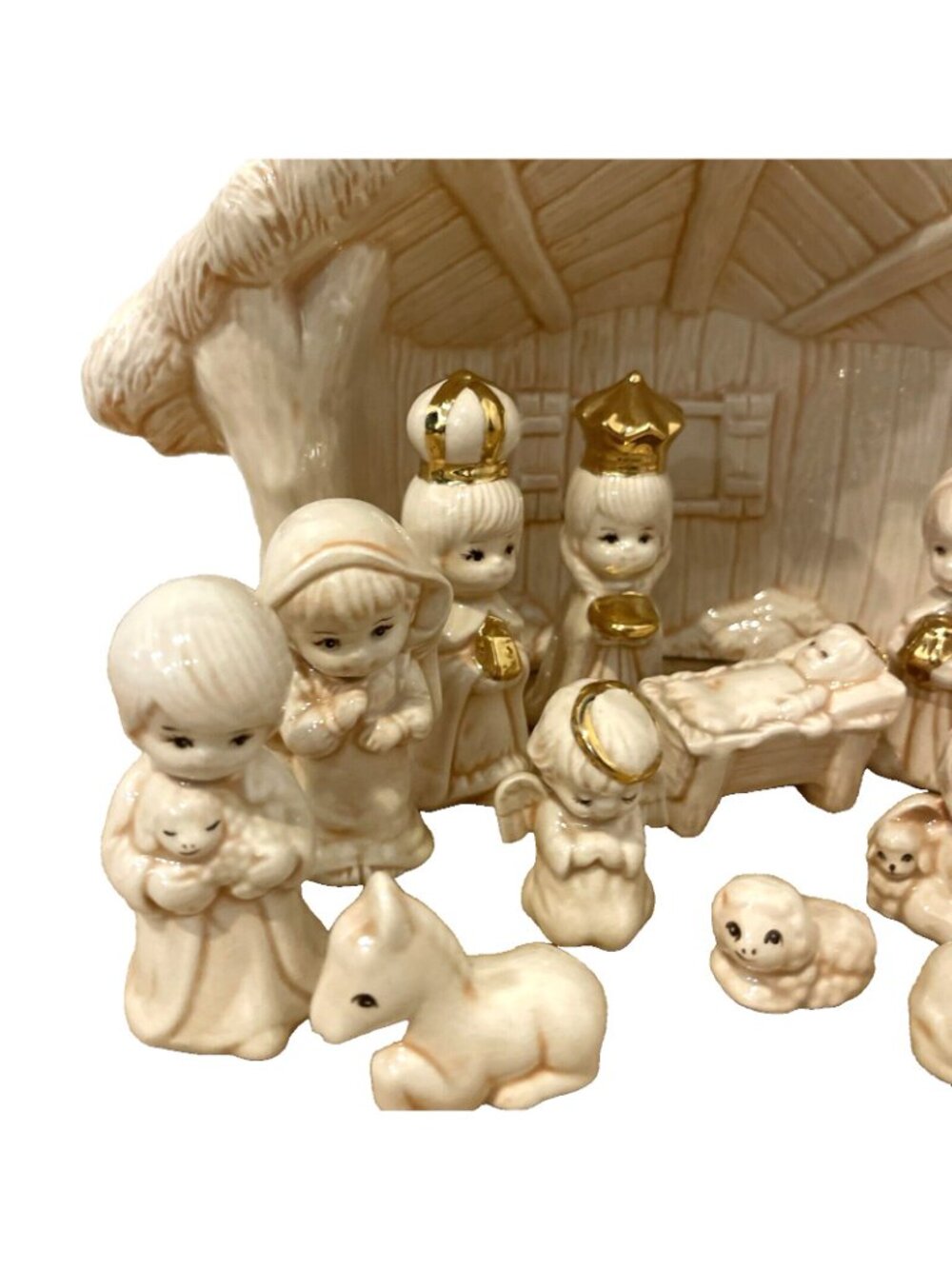Ceramic Glazed Nativity Scene Christmas Village Holiday Decor 14 Pieces - Picture 3 of 7
